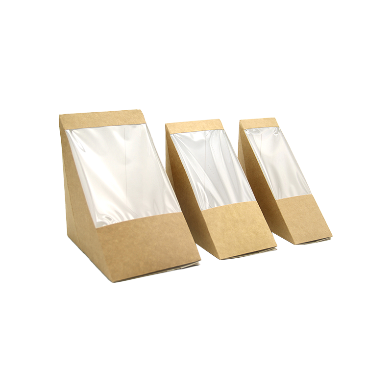 Dreieckige Sandwich-Boxen mit Fenster, Kraftpapier-Sandwich-Keilbox, Lebensmittelverpackung, Take-Away-Boxen für Bäckerei-Desserts
