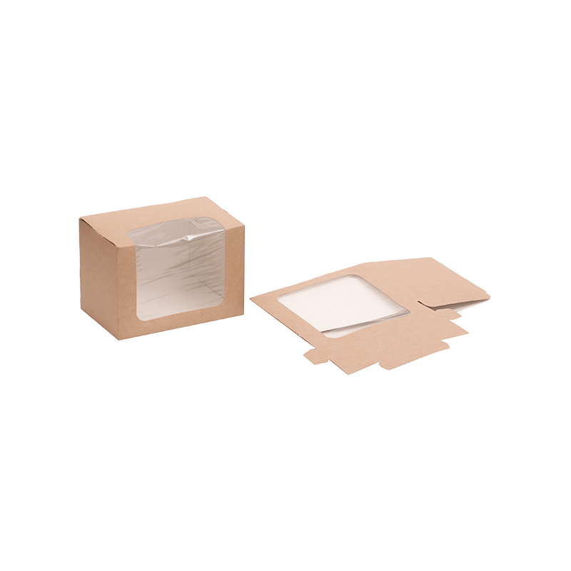 Quadratisch geschnittene Sandwich-Packbox mit breiterem Fenster