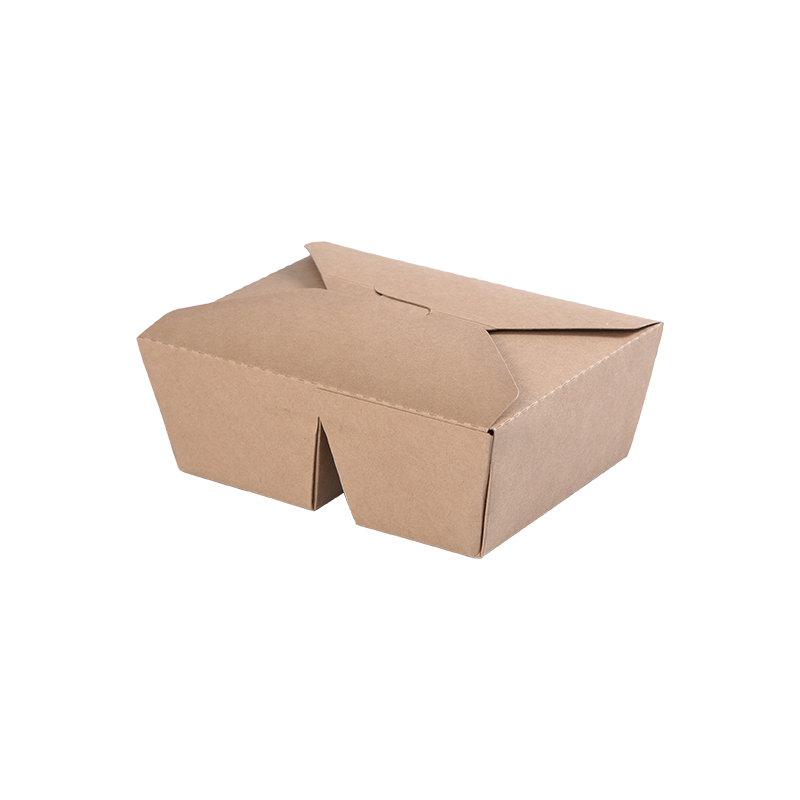 Bento-Box aus Kraftpapier zum Mitnehmen, oben gefaltet, zwei Fächer, unterteilt
