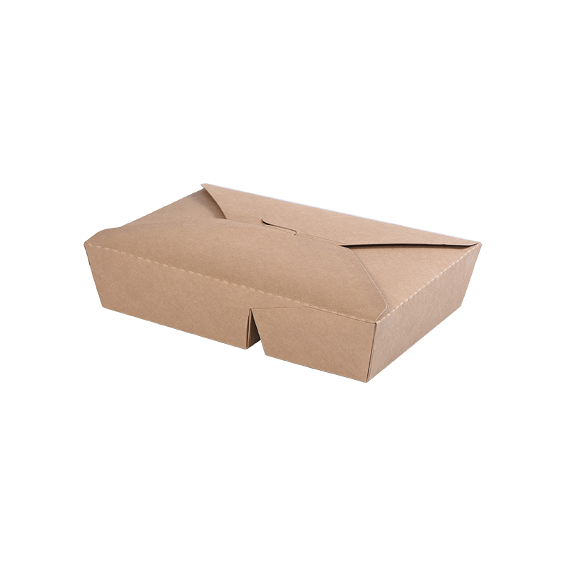 Bento-Box aus Kraftpapier zum Mitnehmen, oben gefaltet, zwei Fächer, unterteilt