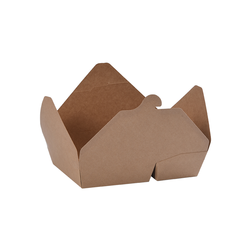 Bento-Box aus Kraftpapier zum Mitnehmen, oben gefaltet, zwei Fächer, unterteilt