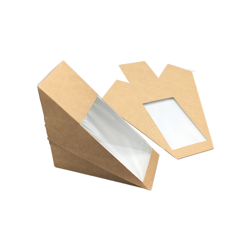 Dreieckige Sandwich-Boxen mit Fenster, Kraftpapier-Sandwich-Keilbox, Lebensmittelverpackung, Take-Away-Boxen für Bäckerei-Desserts