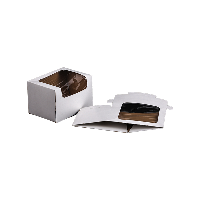 Quadratisch geschnittene Sandwich-Packbox mit breiterem Fenster